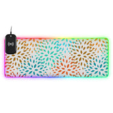 Colorful Floral Wireless Charging Mouse Pad for Mobile Phone Extra Large Gaming Mousepad with 13 Lighting Modes Keyboard Mat for Gaming MacBook PC Laptop Desk Home Office